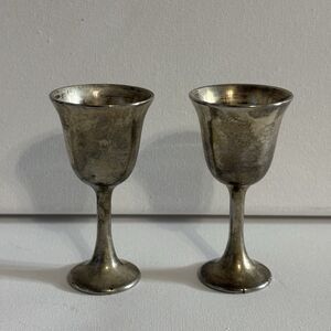 Vintage F.B. Rogers Zinc Metal Goblets Barware Stemmed Cordial Cups Italy Set 2